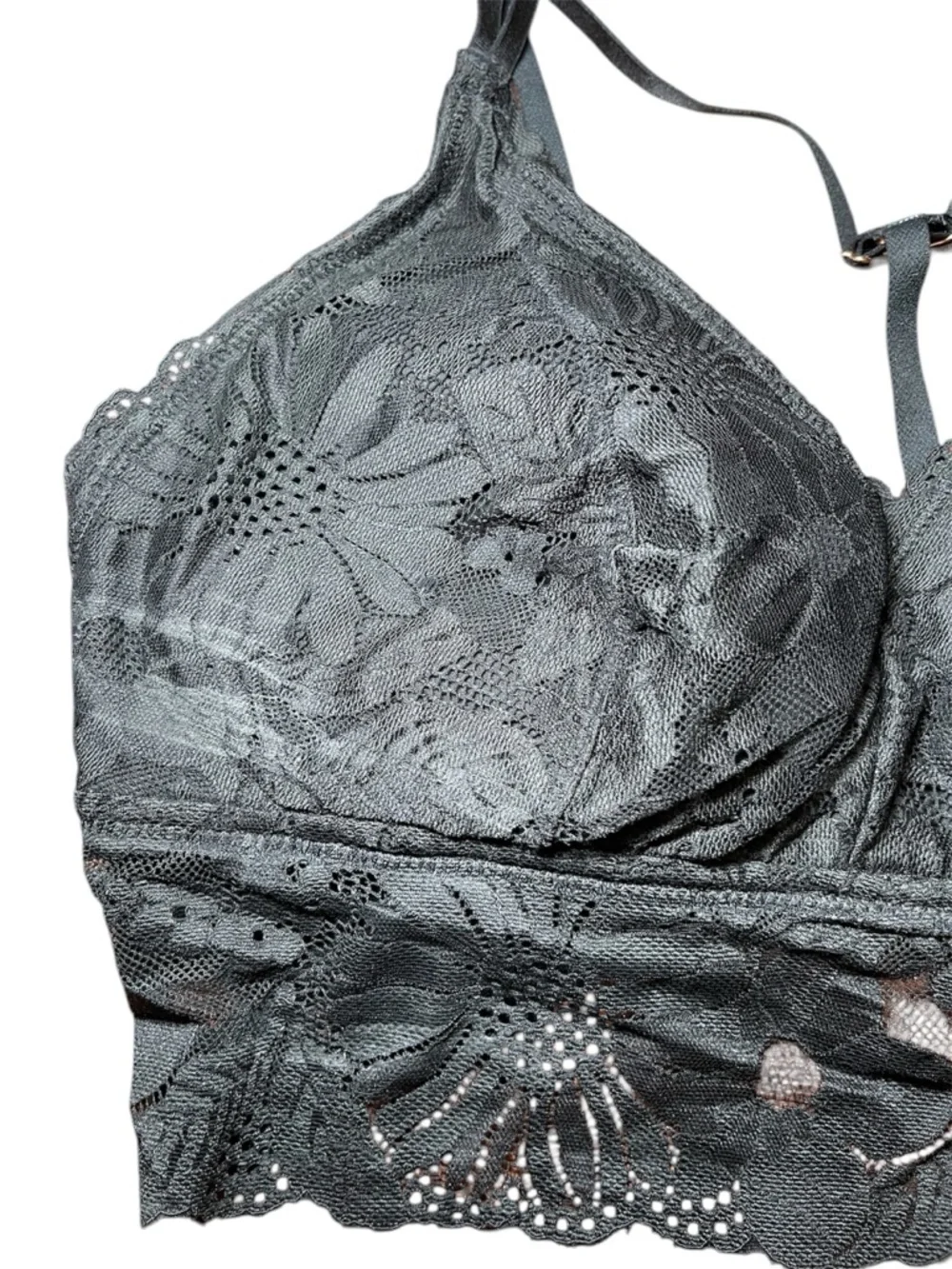 Aerie Bralette Black Padded Lace Racerback Gold Hardware Floral Boho XL - Picture 3 of 13